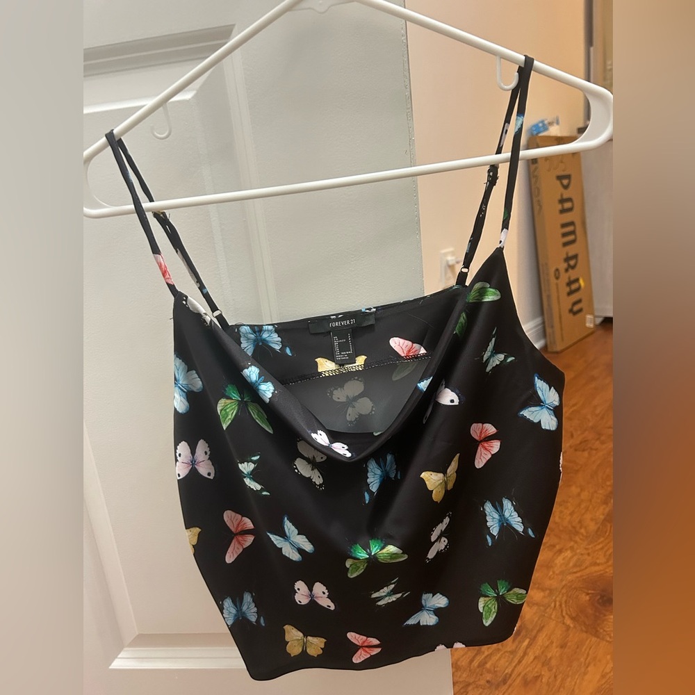 Black Butterfly Print Cami Top